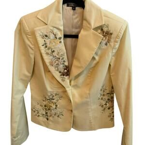 Butter Yellow Corduroy Blazer with Floral Embroidery- Medium